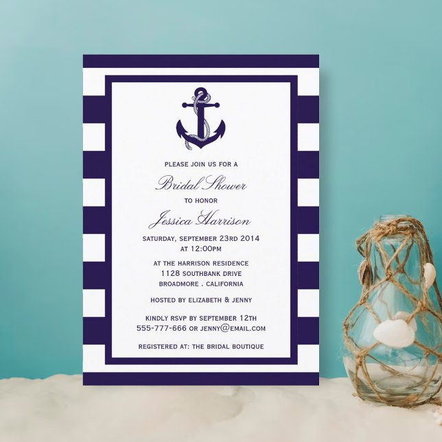 Möhippan Nautical Anchor Navy Rand Inbjudningar (Skapare uppladdad)
