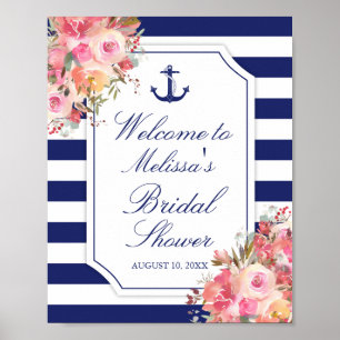 Möhippan Nautical Blommigt Anchor Blue Rand Poster