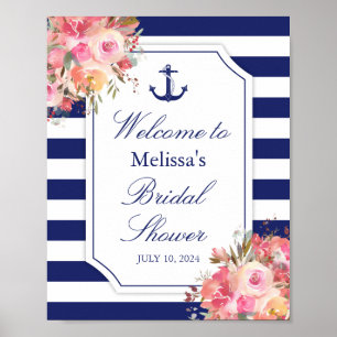 Möhippan Nautical Blommigt Anchor Blue Rand Poster