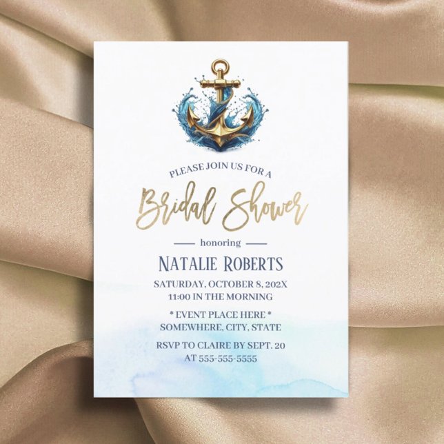 Möhippan Nautical Guld Anchor Summer Bröllop Inbjudningar (Skapare uppladdad)