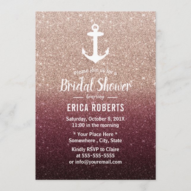 Möhippan Nautisk ankare Ro Guld Ombre Inbjudningar (Framsida)