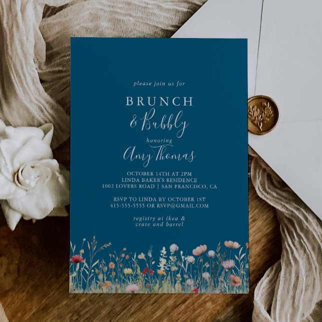 Möhippan Navy Bliss WildblommBrunch Bubly Inbjudningar (Skapare uppladdad)