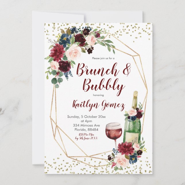 Möhippan Navy Blue och Marsala Vin Inbjudningar (Framsida)