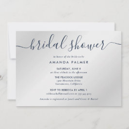 Möhippan Navy Blue och Silver Modern Script Inbjudningar