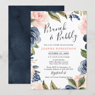 Möhippan Navy Blue Rosa ros Boho Inbjudningar