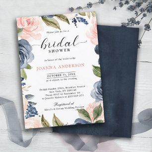 Möhippan Navy Blue  Rosa ros Boho Inbjudningar