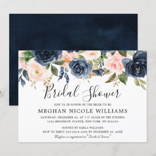 Möhippan Navy Blue Rosa ros Boho Inbjudningar
