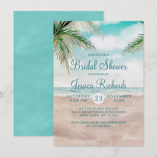 Möhippan ÖBreeze Tropical Beach Wedding Inbjudningar (Fram/baksida)