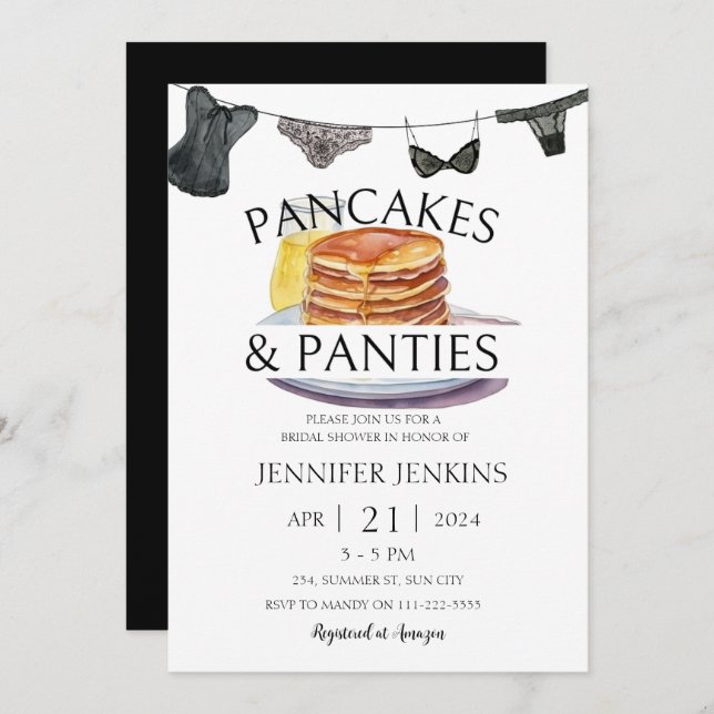 Möhippan Pancakes & Panties Lingerie Inbjudningar (Fram/baksida)