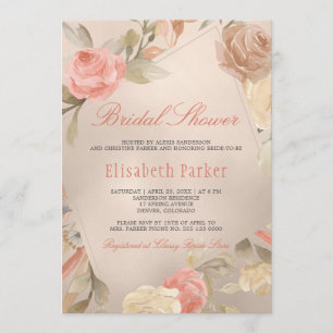 Möhippan Peach Cream Faux Gold Foil Blommigt Inbjudningar