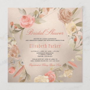 Möhippan Peach Luxury Faux Gold Foil Blommigt Inbjudningar