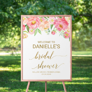 Möhippan Peach och Rosa Peony Flowers Välkommen ti Poster