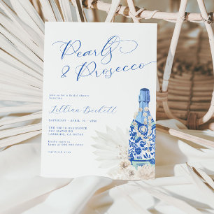 Möhippan Pearls och Prosecco Blue Script Inbjudningar