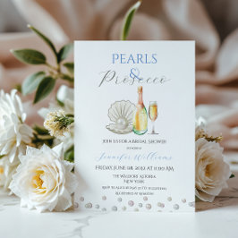 Möhippan Pearls och Prosecco Blue Theme Inbjudningar