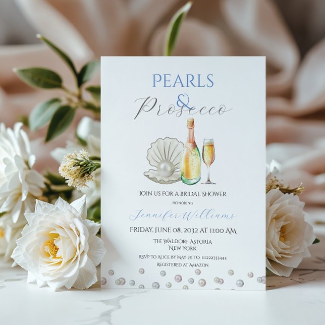 Möhippan Pearls och Prosecco Blue Theme Inbjudningar (Skapare uppladdad)