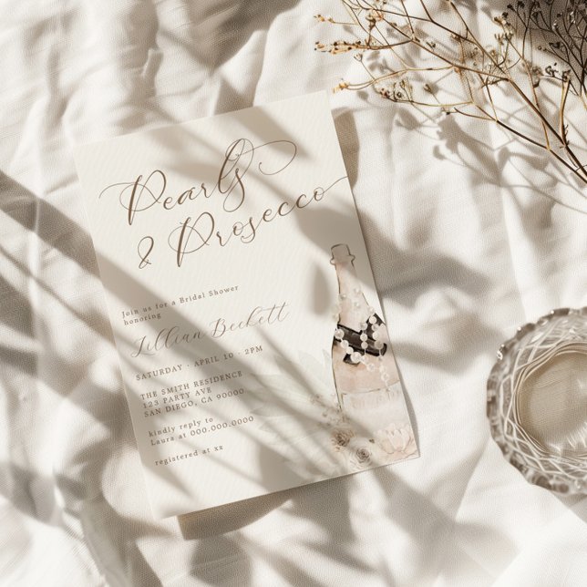 Möhippan Pearls och Prosecco Neutralt Script Inbjudningar (Skapare uppladdad)