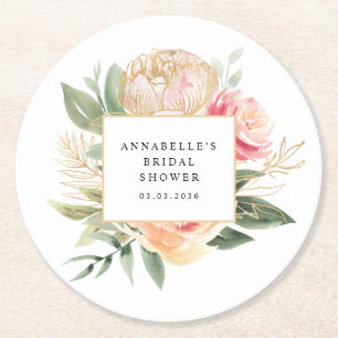 Möhippan Peony och Guld Flowers Underlägg Papper Rund