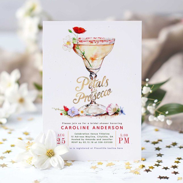 Möhippan Petals och Prosecco Wildblommor Inbjudningar (Wildflowers Bridal Shower Invitation Petals and Prosecco)