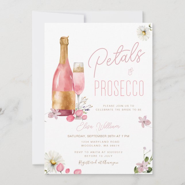 Möhippan Petals och Prosecco Wildblommor Inbjudningar (Framsida)
