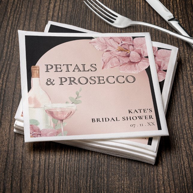 Möhippan Petals & Prosecco Black & Ro Guld Pappersservett (Petals & Prosecco Black & Rose Gold Bridal Shower Napkins
)