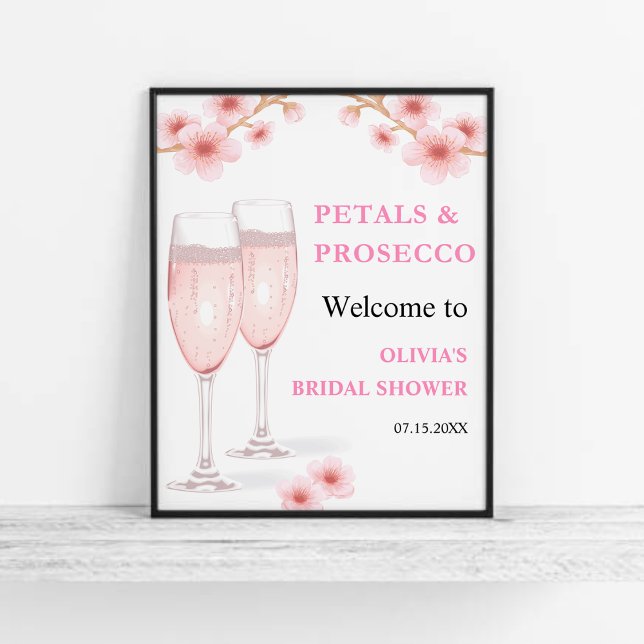 Möhippan Petals & Prosecco Blommigt Välkommen Poster (Petals & Prosecco Blush Pink Watercolor Floral Bridal Shower Welcome Sign   )