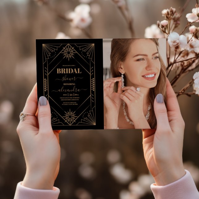 Möhippan Photo Black och Guld Art Deco Inbjudningar (Skapare uppladdad)