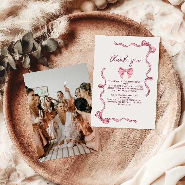 Möhippan Photo Elegant Rosa Bow Tack Kort (Skapare uppladdad)