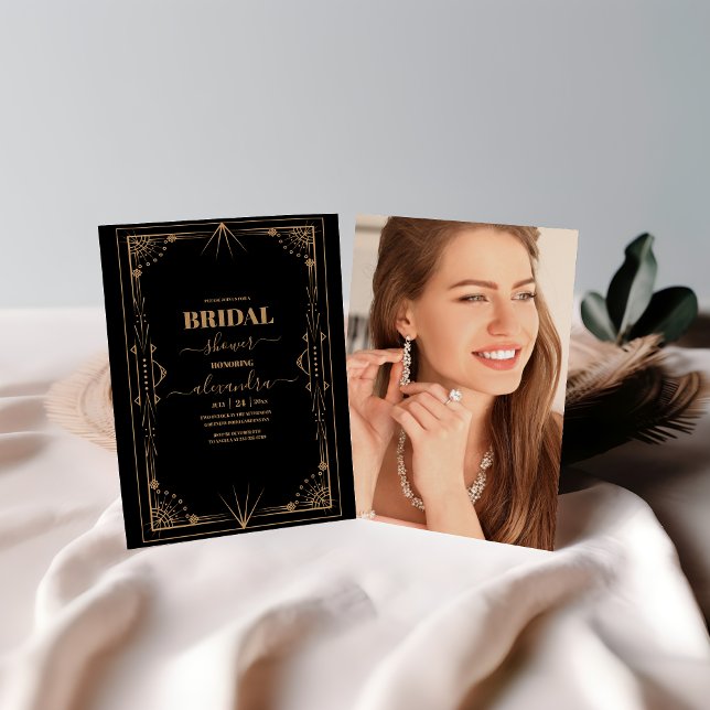 Möhippan Photo Geometric Black Guld Gatsby Inbjudningar (Skapare uppladdad)