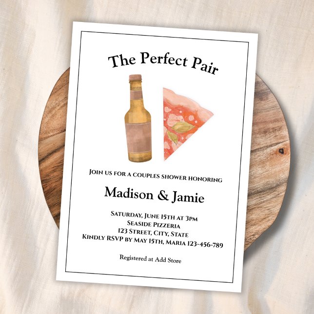 Möhippan Pizza och Beer Perfekt Pair Par Inbjudningar (pizza and beer couples shower pizza and brews bridal shower invitation casual)