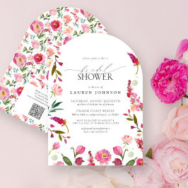Möhippan QR Code Elegant Rosa Flowers Inbjudningar