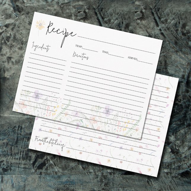 Möhippan Receptkort för Daety Wildblommor Inbjudningar (Dainty wildflowers bridal shower recipe cards 4.25" x 5.5")
