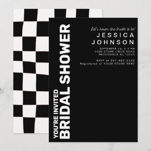 Möhippan Retro Black White Checkerboard Inbjudningar