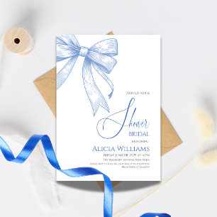 Möhippan Retro Coquette Blue Bow Bow Inbjudningar