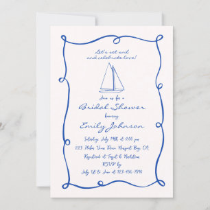 Möhippan Retro Hand plockade Nautical Sailboat Inbjudningar