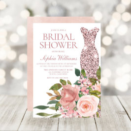 Möhippan Ro Guld Dress &  Rosa Flowers Inbjudningar
