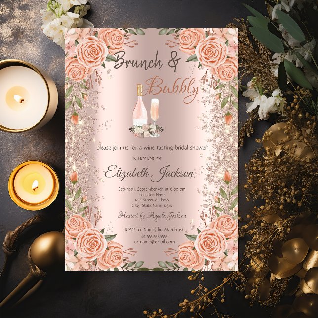 Möhippan Ro Guld Glitter Dust Brunch Rosor Inbjudningar (Skapare uppladdad)