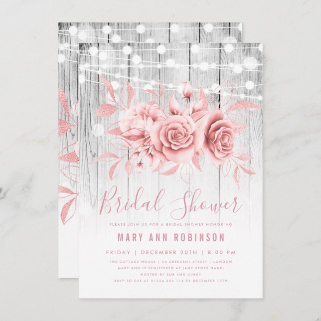 Möhippan Ro Guld Silver Blommigt Inbjudningar (Fram/baksida)