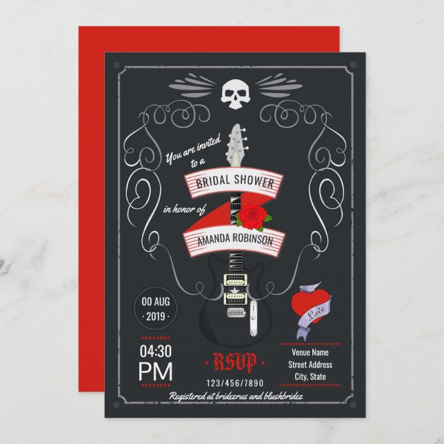 Möhippan rock and roll Chalkboard Inbjudningar (Fram/baksida)