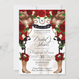 Möhippan Röd ros Rustic Western Blommigt Boots Inbjudningar