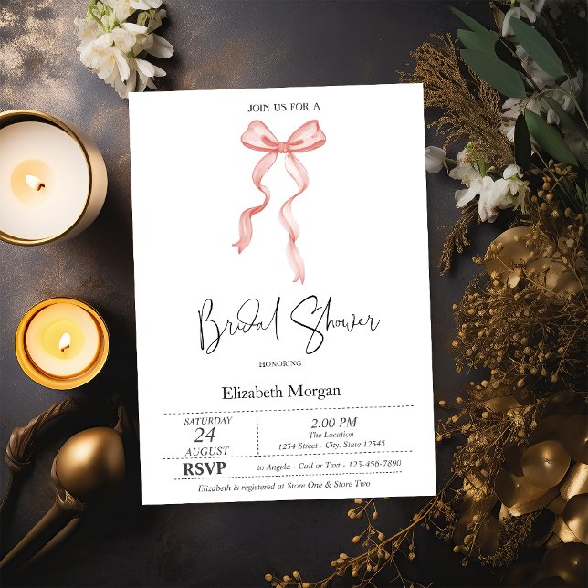 Möhippan rosa Bow Ribbon Dots Inbjudningar (Skapare uppladdad)