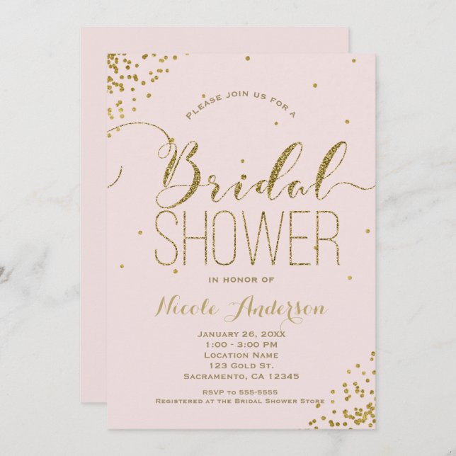 MÖHIPPAN Rosa och Guld Glam Glitter Corners Inbjudningar (Fram/baksida)