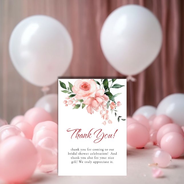 Möhippan  Rosa ros Blommigt Tack Kort (Blush Pink Rose Floral Bridal Shower Thank You Card)