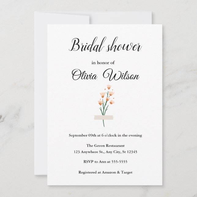 Möhippan Rosa Watercolor Wildblomma Inbjudningar (Framsida)