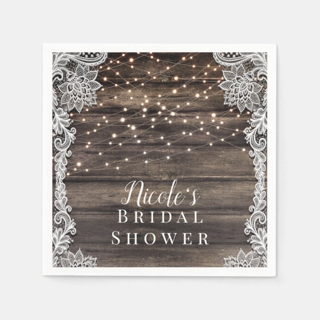 Möhippan Rustic Ash Brown Wood Snöre & Ljus Bröllo Pappersservett (Framsidan)