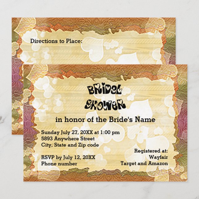 Möhippan Rustic Autumn Hearts och Ram Image Inbjudningar (Fram/baksida)