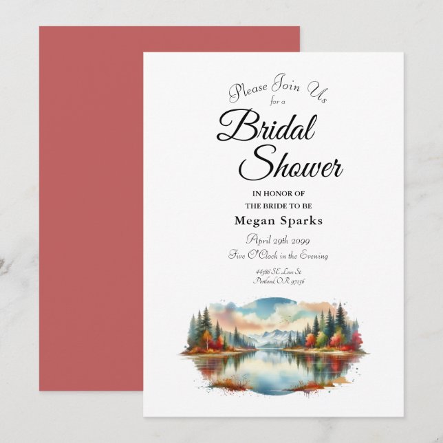 Möhippan Rustic Autumn Lakeside Forest Inbjudningar (Fram/baksida)