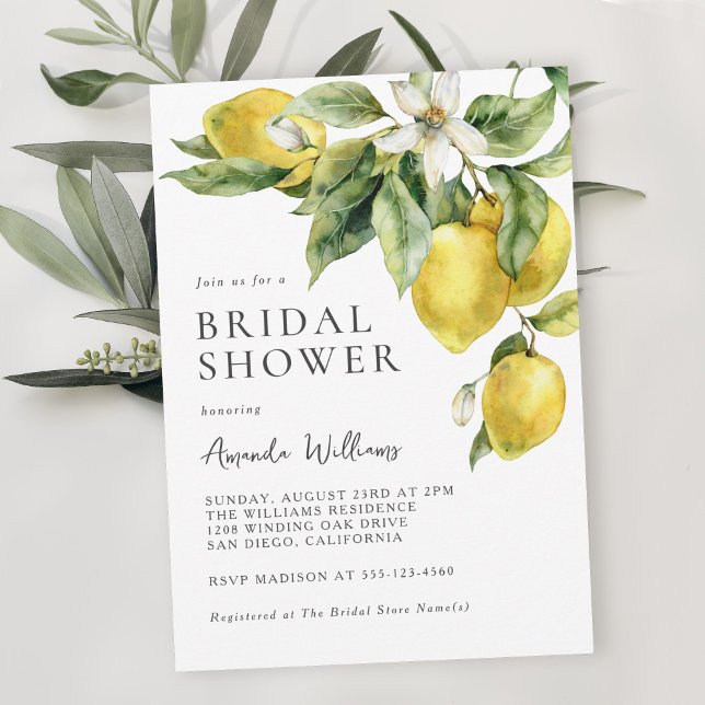 Möhippan Rustic Boho Watercolor Lemons Inbjudningar (Available in both printed and digital download formats.)