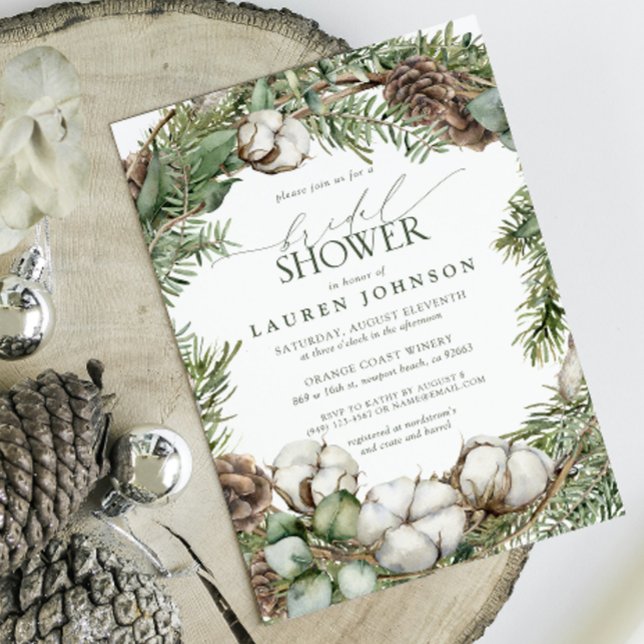 Möhippan Rustic Boho Winter Greenery Pinecone Inbjudningar (Bridal Shower Invitation!)