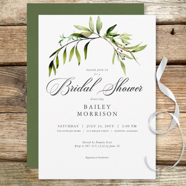 Möhippan Rustic Botanical Greenery Bough Inbjudningar (Rustic Botanical Greenery Bough Bridal Shower Invitation)