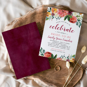 Möhippan Rustic Burgundy Fall Blommigt Bröllop Inbjudningar